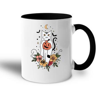Vintage Cat Halloween Cat Lover Pumpkin Auntum Women Kids Accent Mug - Thegiftio UK