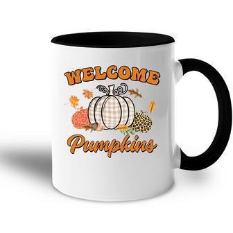 Welcome Pumpkin Leopard Plaid Autumn Fall Accent Mug - Seseable