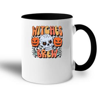 Witches Crew Pumpkin Skull Groovy Fall Accent Mug - Seseable