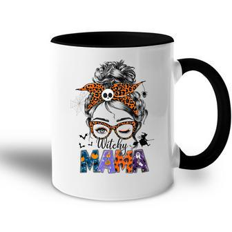 Witchy Mama Halloween Messy Bun Skull Witch Mom Women Spooky Accent Mug - Seseable