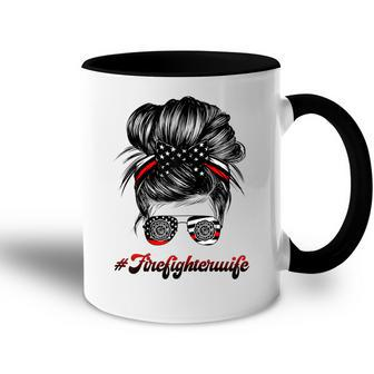 Womens Firefighter Wife Life Messy Bun Hair Funny Firefighter Wife Accent Mug - Thegiftio UK