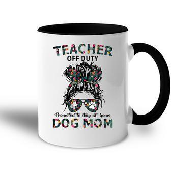 Womens Teacher Off Duty Promoted To Stay At Home Dog Mom V2 Accent Mug - Thegiftio UK