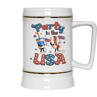 Funny Party In The Usa 4Th Of July Hot Dog Patriotic Kid  V2 Ceramic Beer Stein