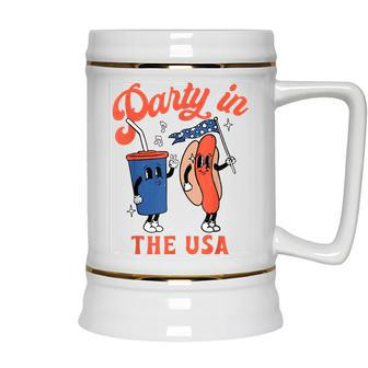 Party In The Usa Hot Dog Kids Funny Fourth Of July Ceramic Beer Stein | Seseable UK