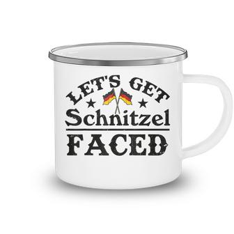Oktoberfest  Lets Get Schnitzel Faced Funny German Flag  Camping Mug