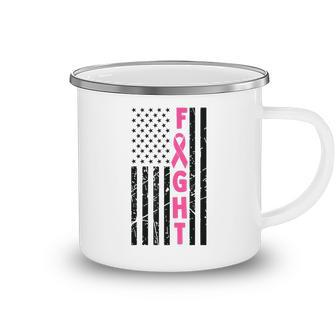 Fight Breast Survivor American Flag Breast Cancer Awareness Camping Mug - Thegiftio