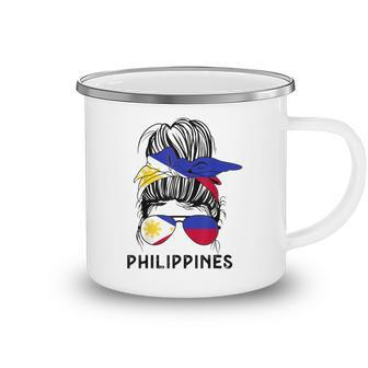 Filipino Girl Messy Hair Sunglasses & Pride Philippines Flag Camping Mug - Thegiftio UK