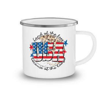Land Of The Free Because Of The Brave Usa Flag Leopard Camping Mug - Thegiftio UK