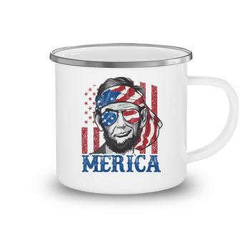 Merica Abraham Lincoln 4Th Of July Men American Flag Camping Mug - Thegiftio UK