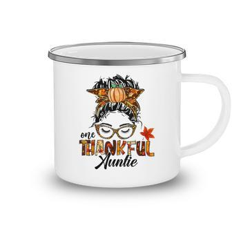 One Thankful Auntie Messy Bun Funny Fall Autumn Thanksgiving  Camping Mug