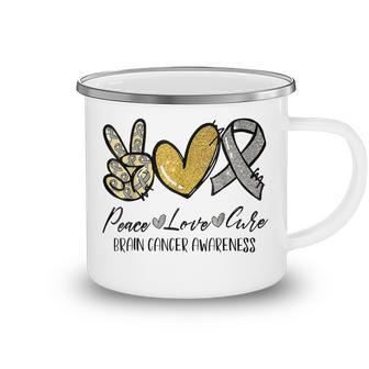 Peace Love Cure Brain Tumor Brain Cancer Awareness Fighter Camping Mug - Thegiftio UK