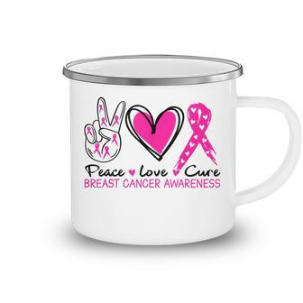 Peace Love Cure Breast Cancer Awareness Ribbon Pink Camping Mug - Thegiftio UK