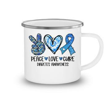 Peace Love Cure Diabetes Awareness Heart Tie Dye Blue Ribbon Camping Mug - Thegiftio UK