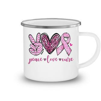 Peace Love Cure Pink Ribbon Breast Cancer Awareness V3 Camping Mug - Thegiftio UK