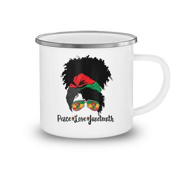 Peace Love Junenth Messy Bun Afro Queen Black Pride Camping Mug - Thegiftio UK
