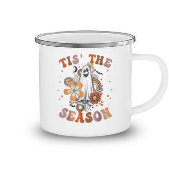 Retro Groovy Tis The Season Pumpkin Ghost Hippie Halloween Camping Mug - Thegiftio UK