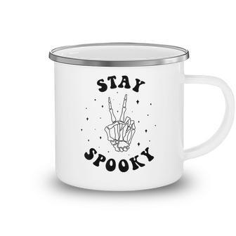 Stay Spooky Skeleton Hand Peace Sign Halloween Camping Mug - Thegiftio UK