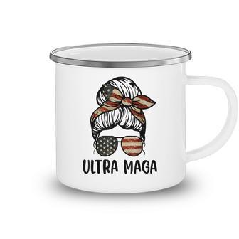 Ultra Maga Messy Bun Funny Biden American Flag 4Th Of July Camping Mug - Thegiftio UK