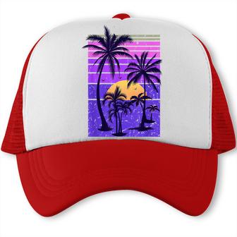 Summer Vintage Paradise Vacation Sunset Palm Retro Tropical  Trucker Cap
