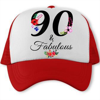 90 & Fabulous 90 Years Old Vintage Floral 1932 90Th Birthday Trucker Cap | Seseable UK
