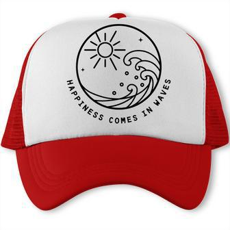 Funny Happiness Comes In Waves Cute Summer Vibes Vacay Mode  Trucker Cap
