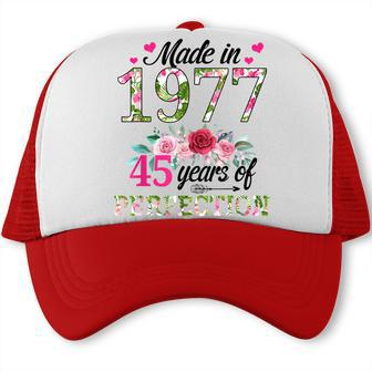 Made In 1977 Floral 45 Year Old 45Th Birthday Gifts Women Trucker Cap | Seseable UK