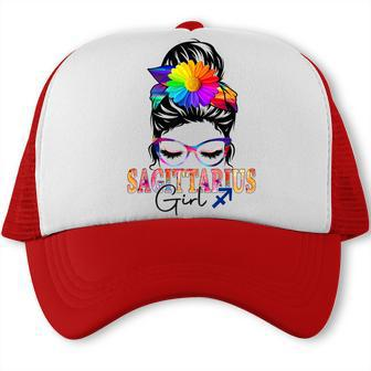 Sagittarius Girl Birthday Messy Bun Hair Colorful Floral Trucker Cap | Seseable UK