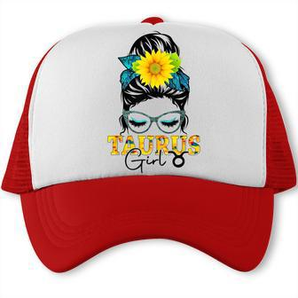 Taurus Girl Birthday Messy Bun Hair Sunflower Trucker Cap | Seseable CA