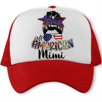 Womens All American Mimi Messy Bun 4Th Of July Independence Day Trucker Cap - Seseable