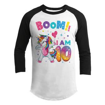 10 Year Old Gifts Girls Ns Dabbing Unicorn 10Th Birthday V2 Youth Raglan Shirt - Thegiftio UK