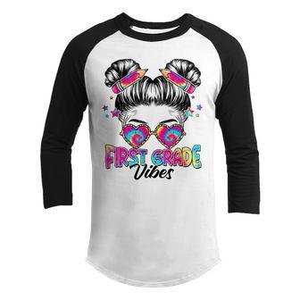 1St Grade Vibes Messy Hair Bun Girl Back To School First Day Youth Raglan Shirt - Thegiftio UK