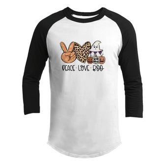 Peace Love Boo Leopard Heart Boo Crew Halloween Youth Raglan Shirt