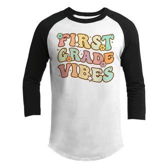Back To School First Grade Vibes Retro Teacher Women Kids Youth Raglan Shirt - Thegiftio UK