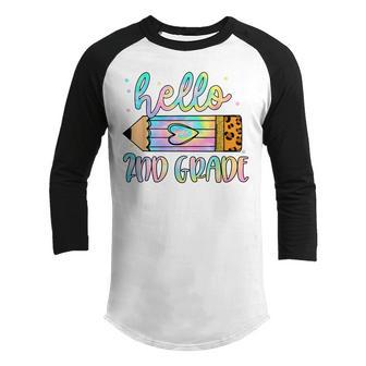Back To School Hello 2Nd Grade Leopard Tie Dye Pencil Kids Youth Raglan Shirt - Thegiftio UK