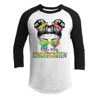 Back To School Little Miss Kindergarten Messy Bun Tie Dye Youth Raglan Shirt - Thegiftio UK