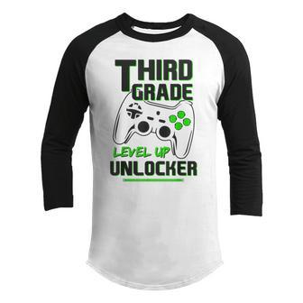 Back To School Third Grade Unlocked Level Up Gamer Kids Boy Youth Raglan Shirt - Thegiftio UK