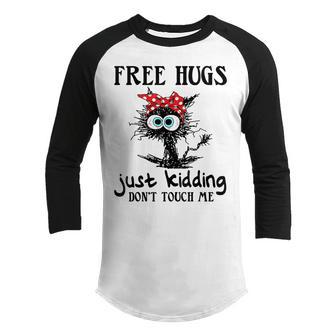 Black Cat Bandana Free Hug Just Kidding Dont Touch Me Youth Raglan Shirt - Thegiftio UK
