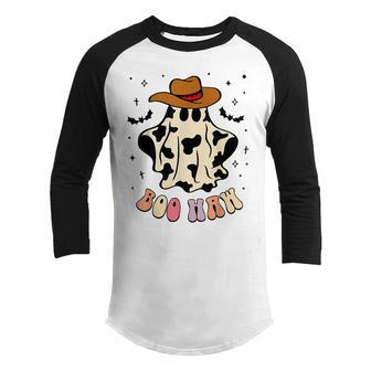 Boo Haw Ghost Western Cowboy Cowgirl Funny Halloween Spooky Youth Raglan Shirt - Thegiftio UK