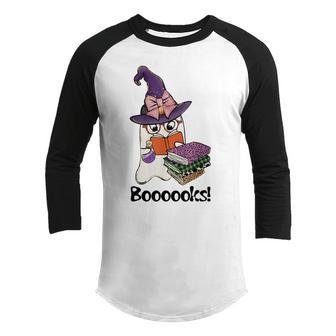 Boooooks Ghost Reading Book Funny Book Lover Halloween Youth Raglan Shirt - Thegiftio UK