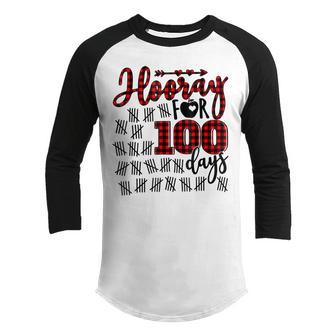 Buffalo Plaid Happy 100Th Day Of School Hooray For 100 Days Youth Raglan Shirt - Thegiftio UK