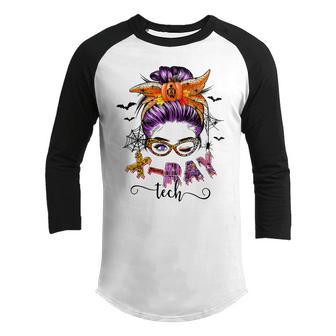 Bun Hair Girl X-Ray Tech Halloween Outfit For X-Ray Nurse Youth Raglan Shirt - Thegiftio UK