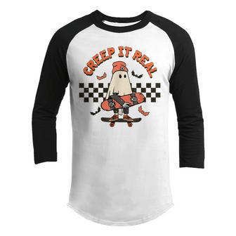 Creep It Real Ghost Boy Vintage Retro Halloween Fall Season Youth Raglan Shirt - Thegiftio UK