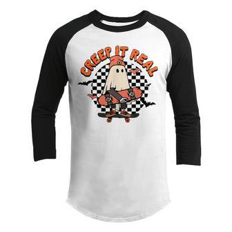 Creep It Real Ghost Halloween Sweating Sucks Skeleton Boys Youth Raglan Shirt - Thegiftio UK