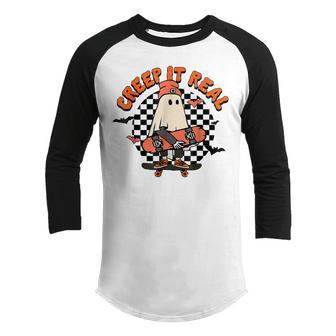 Creep It Real Ghost Halloween Sweating Sucks Skeleton Boys Youth Raglan Shirt - Thegiftio UK