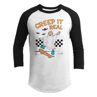 Creep It Real Ghost Halloween Sweating Sucks Skeleton Boys Youth Raglan Shirt - Thegiftio UK