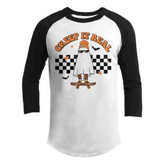 Creep It Real Ghost Halloween Sweating Sucks Skeleton Boys Youth Raglan Shirt - Thegiftio UK