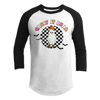 Creep It Real Ghost Halloween Sweating Sucks Skeleton Boys Youth Raglan Shirt - Thegiftio UK