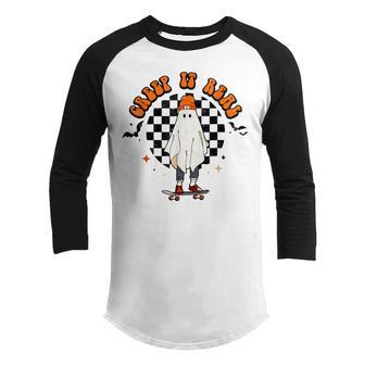 Creep It Real Ghost Halloween Sweating Sucks Skeleton Boys Youth Raglan Shirt - Thegiftio UK