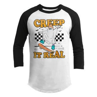 Creep It Real Ghost Halloween Sweating Sucks Skeleton Boys Youth Raglan Shirt - Thegiftio UK
