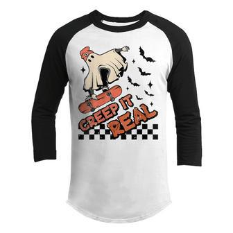 Creep It Real Ghost Halloween Sweating Sucks Skeleton Boys Youth Raglan Shirt - Thegiftio UK